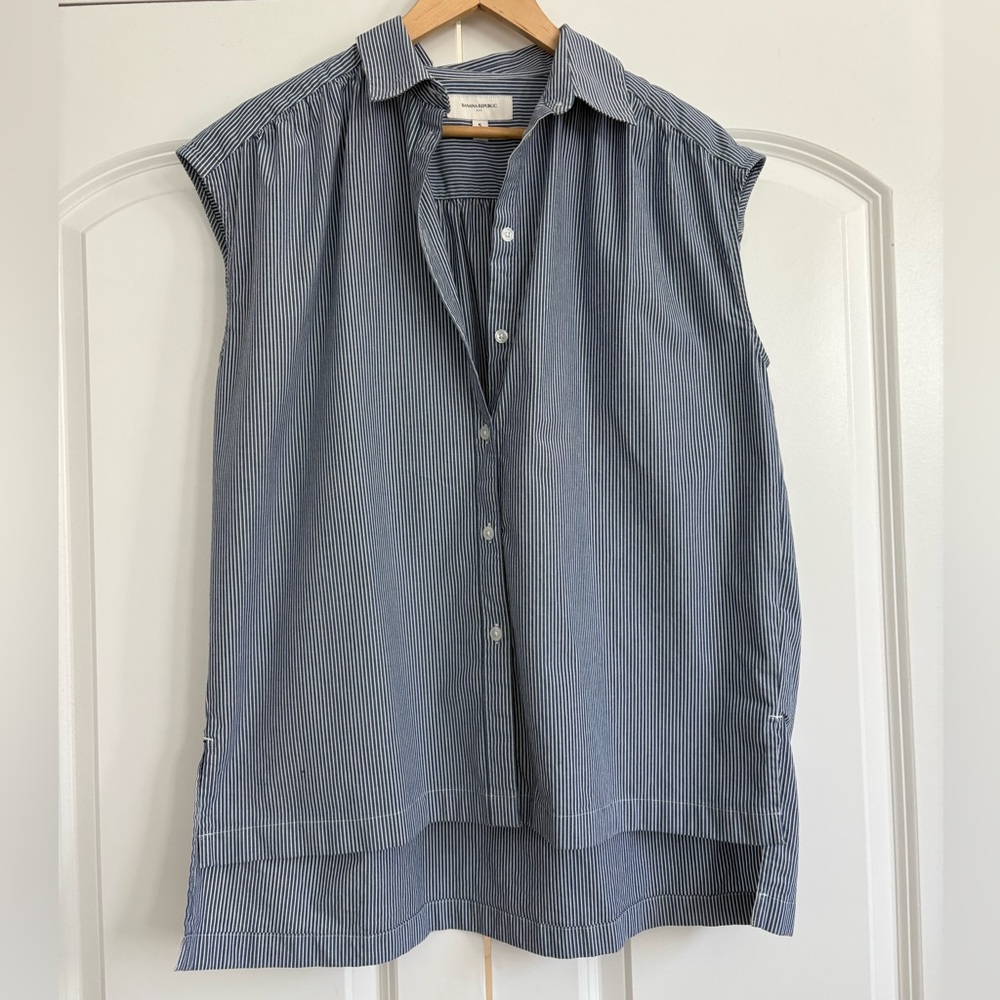 Banana Republic pinstripe button up top.